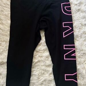 DKNY Black Leggings with Bold Pink Lettering